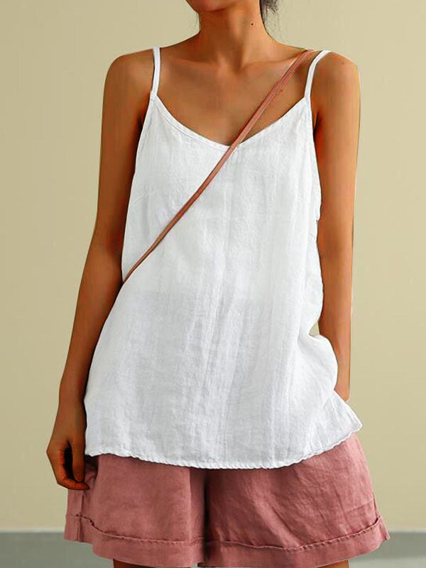 Women Casual Solid Color Cotton Linen Camisole
