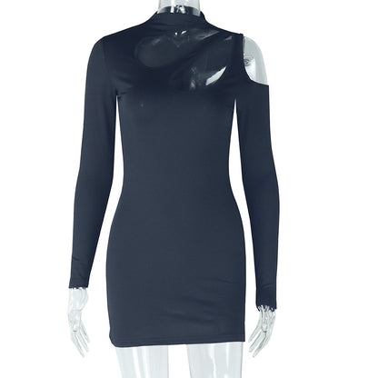Women Fashion Sexy Solid Color Hollow-Out Dress