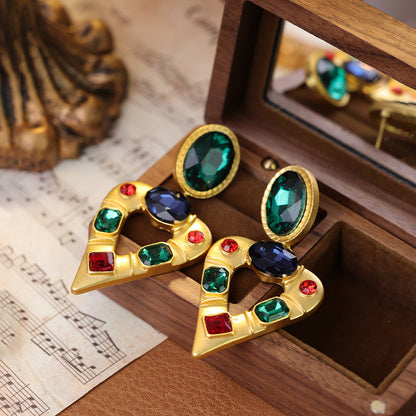 Pendientes bohemios de diamantes de imitación en forma de corazón para mujer