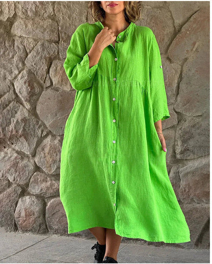 Summer Women Casual Solid Color Button Dress