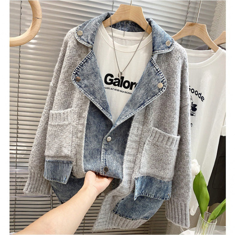 Chaqueta vaquera de punto con costuras distintivas para mujer