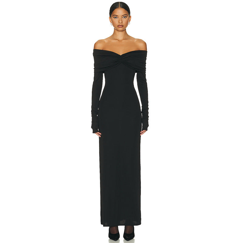 Women Waist Long Sleeve Off Shoulder Elegant Dress