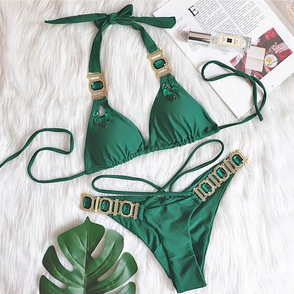 Bikini sexy con cadena de diamantes de imitación para mujer