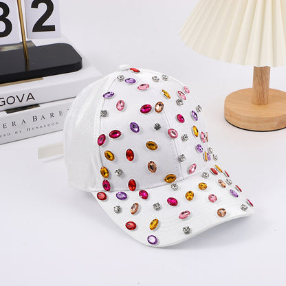 Gorra de béisbol informal de color liso con diamantes de imitación para mujer