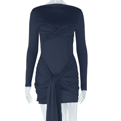 Vestido elegante de manga larga de color liso a la moda para mujer