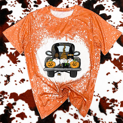 Camiseta de manga corta con estampado naranja de Halloween para mujer