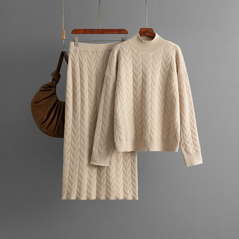 Ensemble pull et jupe en tricot décontracté de couleur unie pour femme