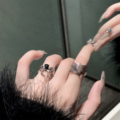 Anillo de araña con diamantes de imitación oscuros vintage para mujer de Halloween