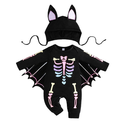 Pelele de manga larga con esqueleto de Halloween para niñas y bebés de otoño