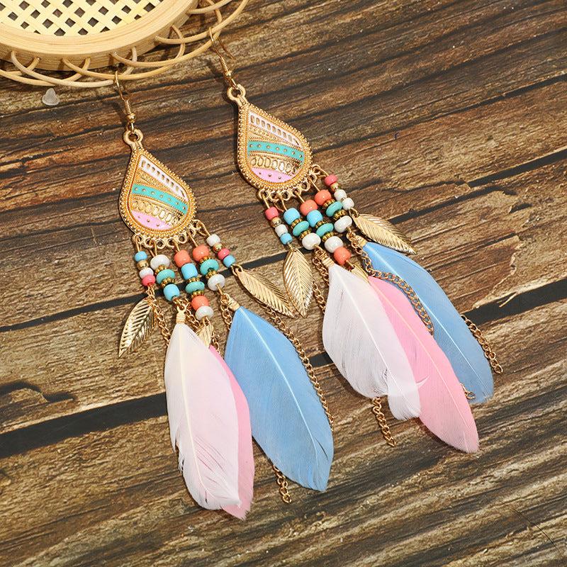 High-Value Feather Bohemian Long Tassel Earrings