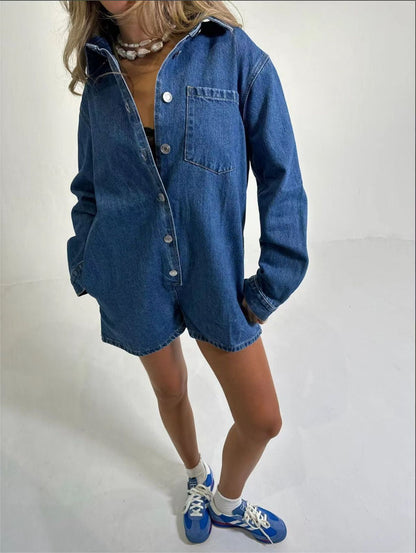 Combinaison en jean décontractée à manches longues pour femme