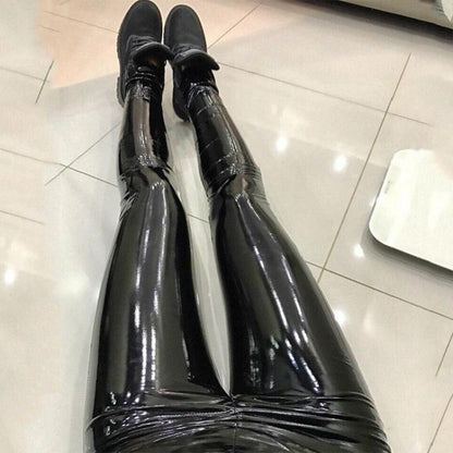 Pantalones ajustados de charol brillante a la moda para mujer