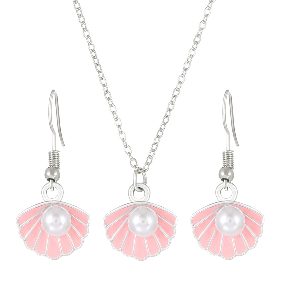 Fashion Exquisite Pearl Shell Necklace Earrings Set - Marine Organisms Style