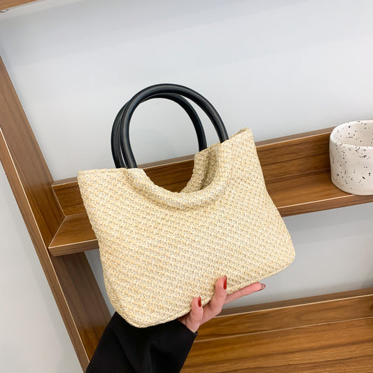 Bolso circular tejido de paja informal de moda para mujer con estilo artístico