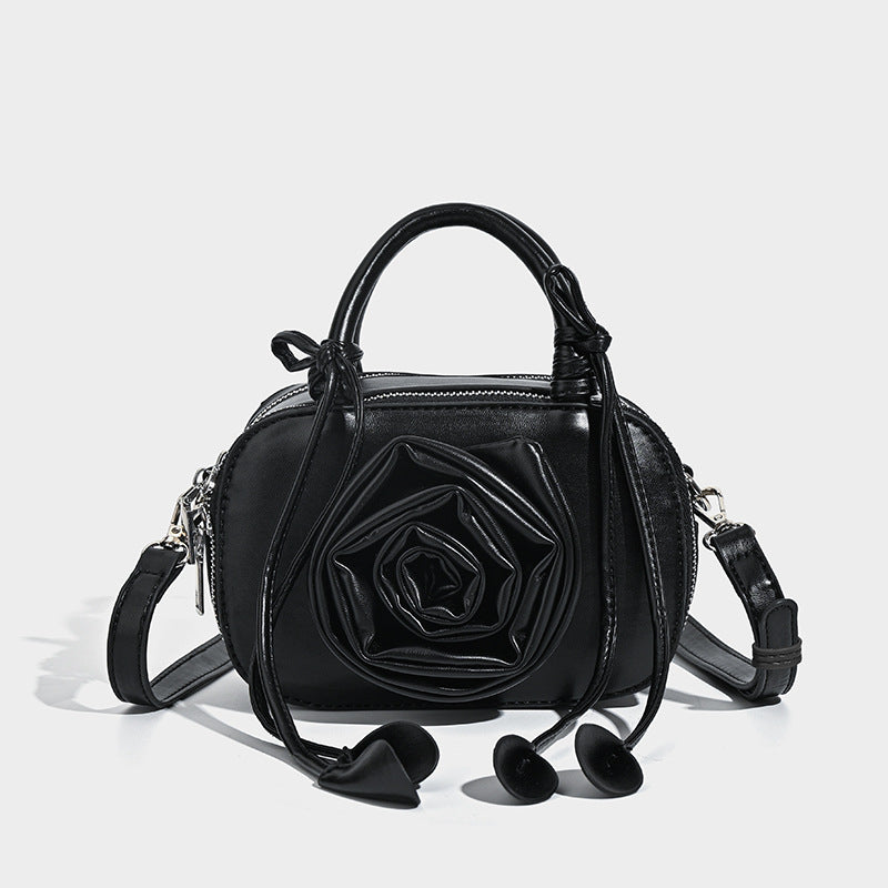 Bolso pequeño cuadrado con diseño de rosas y flores de color sólido, a la moda para mujer