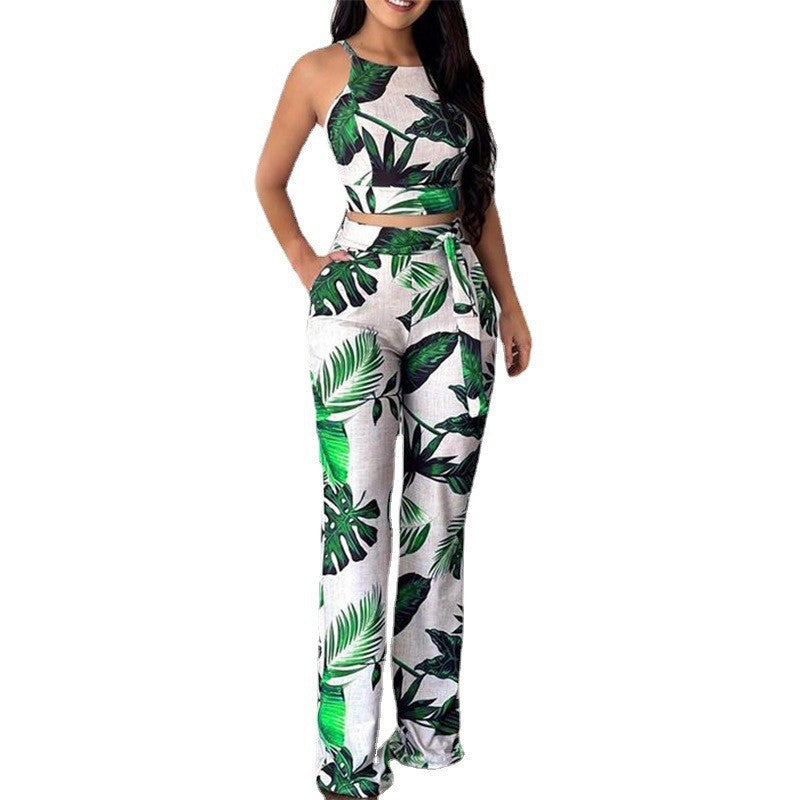 Conjunto de camiseta y pantalón con estampado floral de verano
