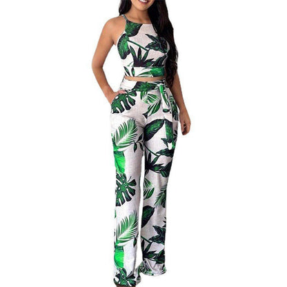 Conjunto de camiseta y pantalón con estampado floral de verano
