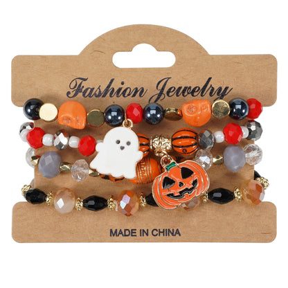 Collar con colgante de araña, calabaza y murciélago de varias capas con dibujos animados de Halloween para mujer