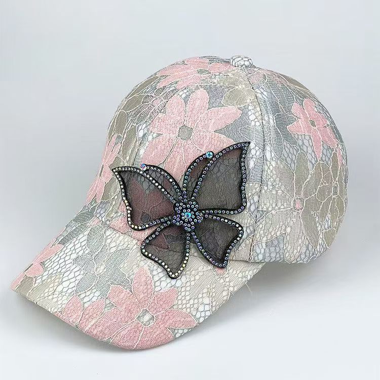 Gorra de béisbol de verano con diamantes de imitación y malla de encaje para mujer