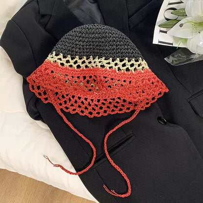 Sombrero de paja hueco tejido a mano sencillo de verano para mujer
