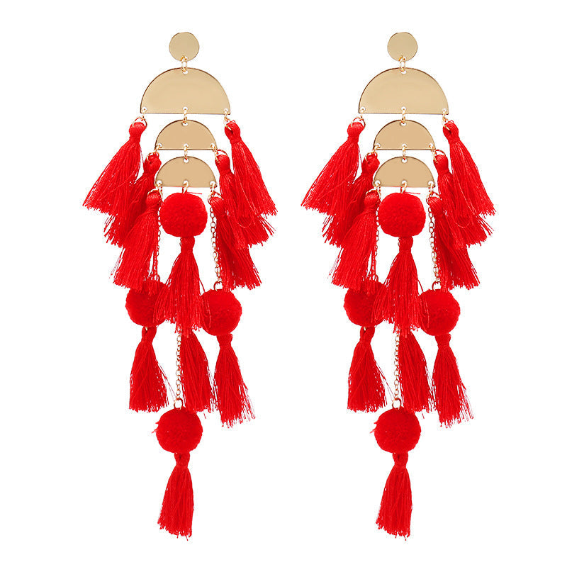 Pendientes bohemios con borlas multicapa para mujer