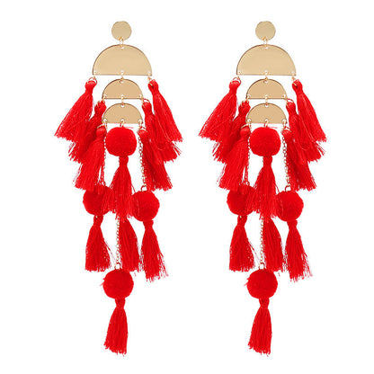 Pendientes bohemios con borlas multicapa para mujer