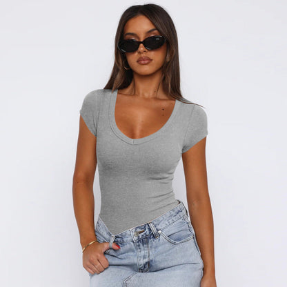 Camiseta de manga corta con hilo simple para mujer
