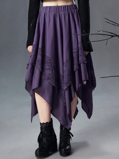 Falda de Halloween con costuras de encaje gótico punk para mujer