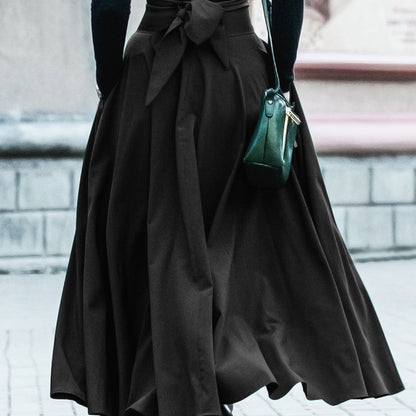 Falda elegante de cintura alta con cordones y color liso para mujer