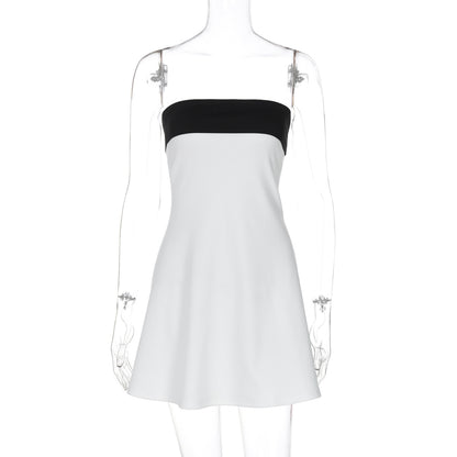 Vestido ajustado con top de tubo y colores contrastantes a la moda para mujer