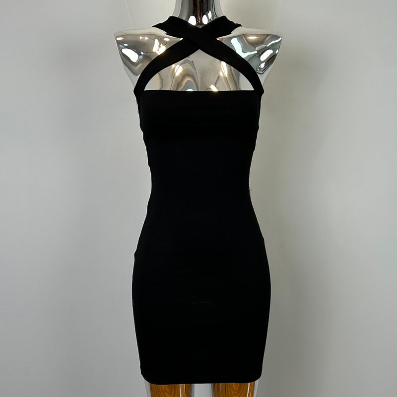 Women Fashion Sexy Solid Color Halter Neck Dress