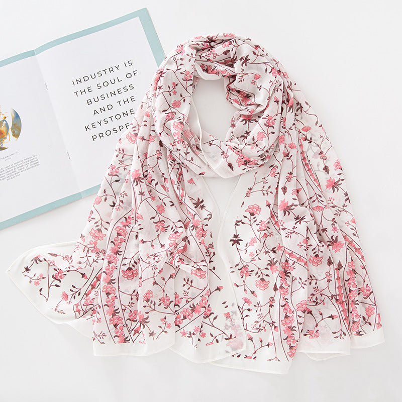 Bufanda larga de gasa con estampado floral de verano y primavera para mujer