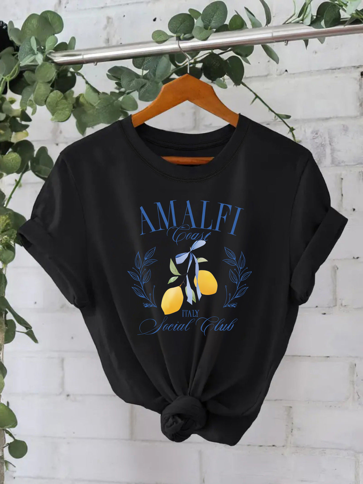 Camiseta de verano de algodón puro con estampado de limones para mujer