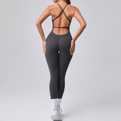 Combinaison de yoga dos nu à bretelles spaghetti sans coutures pour femme