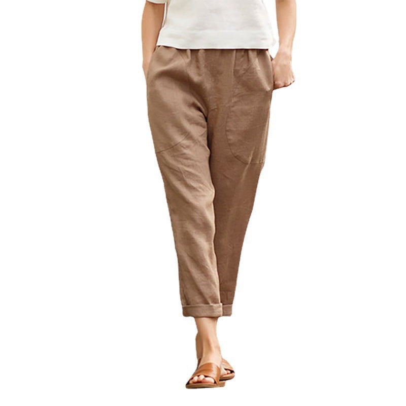 Women's Casual Cotton Linen Straight Leg Pants