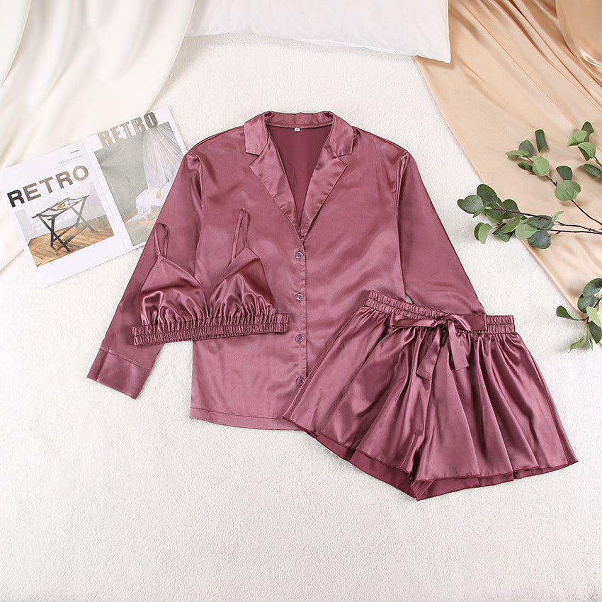 Women Fashion Sexy Silk Satin Pajamas Home Suit