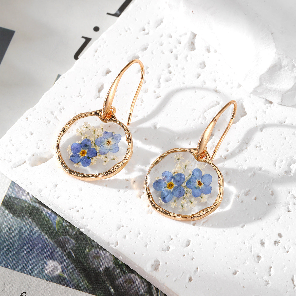 Boucles d'oreilles à fleurs séchées immortelles Dropping Glue pour femmes