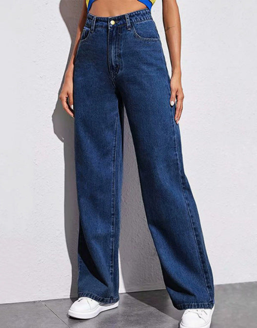 Women Fashion Casual Solid Color High Waist Jeans