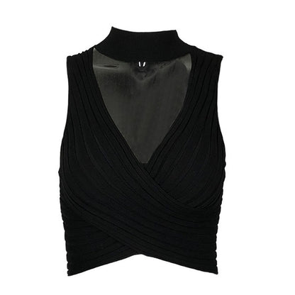 Top corto sexy de color sólido con cuello para mujer