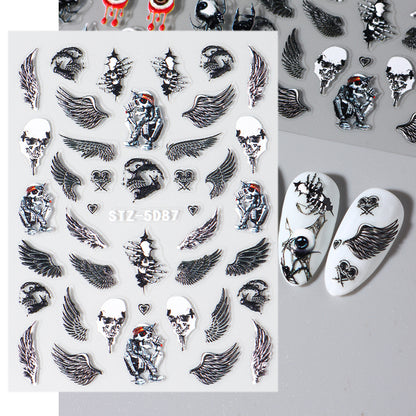 Autocollant pour ongles en relief 5D en forme d'araignée pour femme, motif clown et lèvres, simple et tridimensionnel, pour Halloween