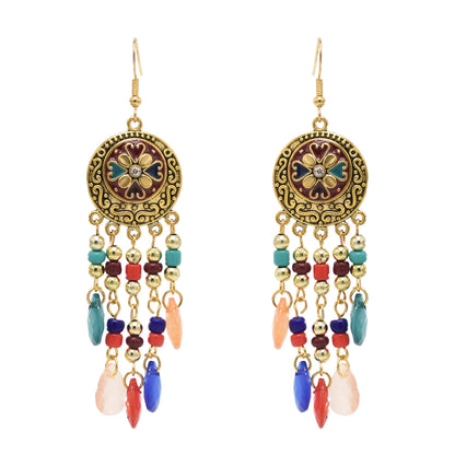Pendientes con borlas y cuentas multicolores de flores bohemias