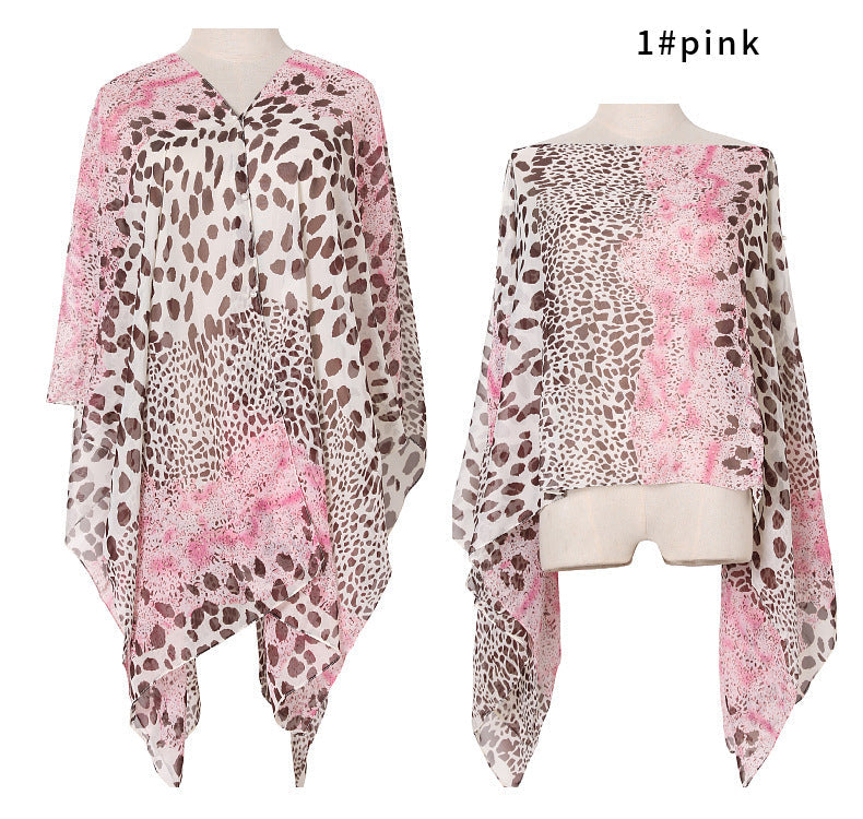 Bufanda tipo chal de gasa con estampado de leopardo para mujer