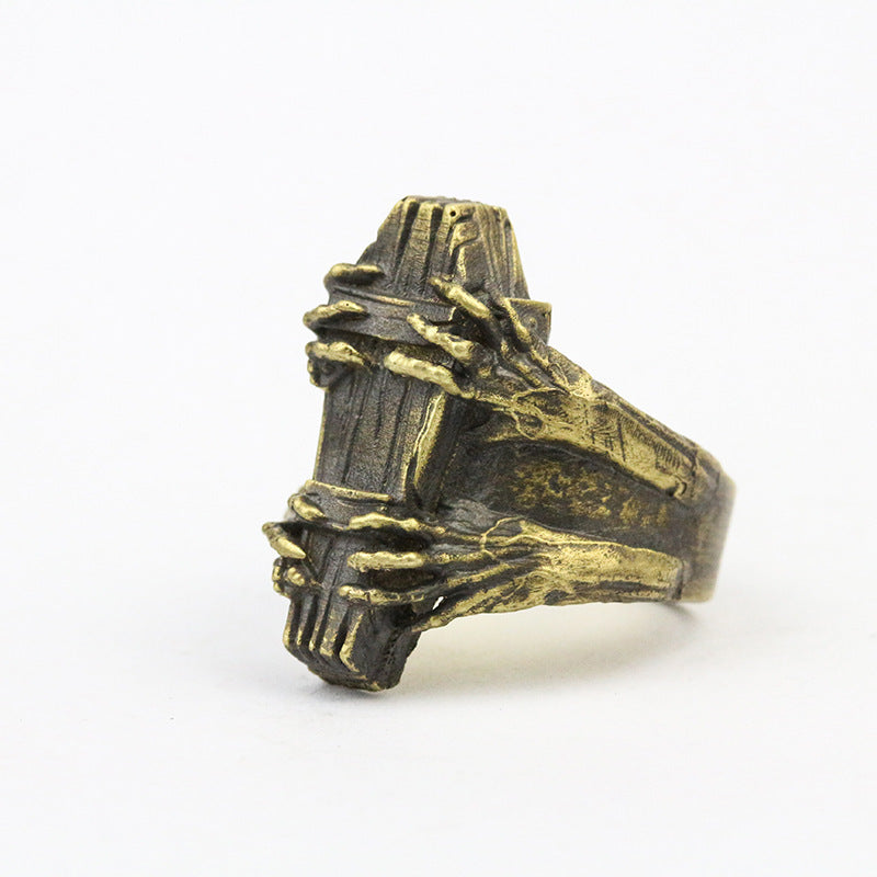 Anillos de calavera de ataúd punk vintage de moda unisex para Halloween