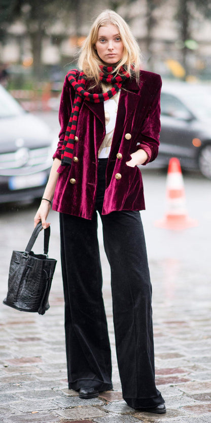 Manteau élégant en velours de couleur unie pour femme