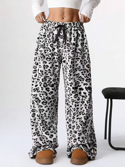 Women Casual Leopard Straight Leg Wide Leg Pants