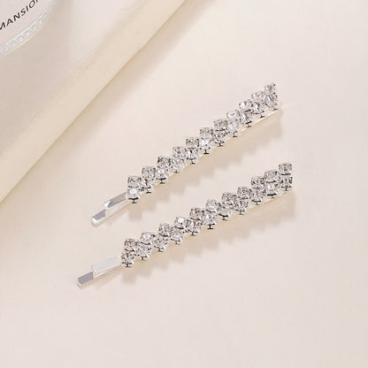 Women Fashion Simple Rhinestone Hairpin 2pieceSet
