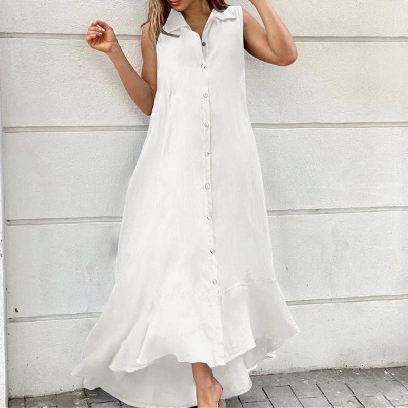 Vestido largo informal sin mangas con solapa para mujer
