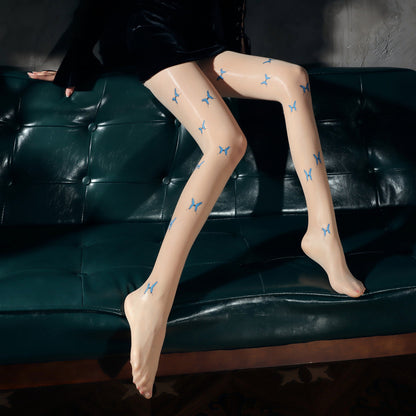 Women Fashion Sexy Oil Bright Butterfly Letter Printed Stockings