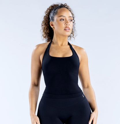 Débardeur de yoga sexy à col licou et couleur unie pour femme