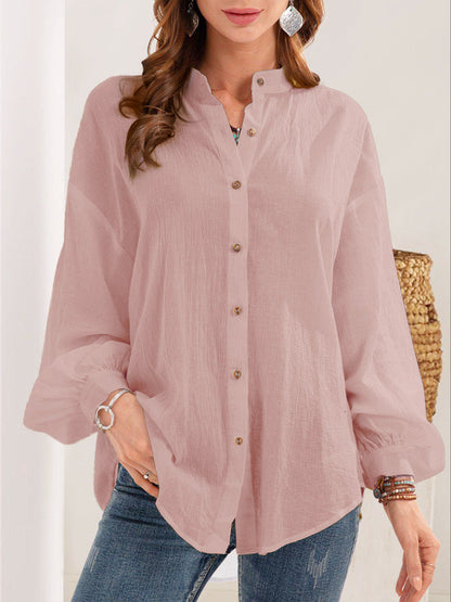 Camisa con botones de color liso de moda de verano para mujer
